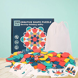 En bois Forme Géométrique Puzzle Maternelle Jouets Classiques (180 pièces Forme Pièces & 24 Conception Cartes dans Boîte de Fer) pas cher