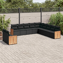 vidaXL Salon de jardin 11 pcs avec coussins noir résine tressée 