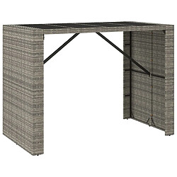 vidaXL Table de bar et dessus en verre gris 145x80x110 cm poly rotin