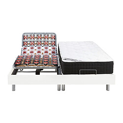 Acheter Vente-Unique Lit électrique de relaxation tout plots + matelas ressorts ensachés et mémoire forme - 2 x 80 x 200 cm - Blanc - PHANES de DREAMEA