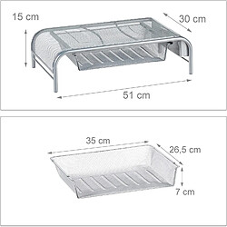 Helloshop26 Support pour moniteur tiroir 2 compartiments côté support écran 29,5 cm argenté 13_0002561