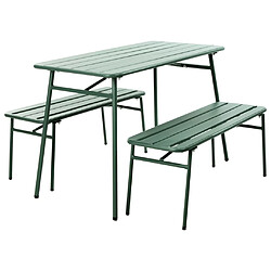 ProGarden Ensemble de table et bancs de jardin 3 pcs acier vert