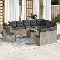 vidaXL Salon de jardin 11 pcs avec coussins gris clair résine tressée