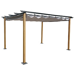 Avril Paris Tonnelle/Pergola en aluminium 3x4m toile coulissante rétractable - bois et gris - Hawai