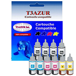 Set de 10 bouteilles encre compatibles pour Epson EcoTank ET L100, L110, L111 - T3AZUR