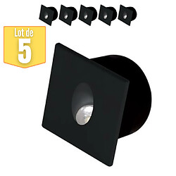 HOROZ ELECTRIC Lot de 5 Spots LED muraux carré noir 3W 4000K