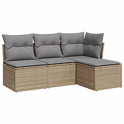 vidaXL Salon de jardin avec coussins 4 pcs beige résine tressée