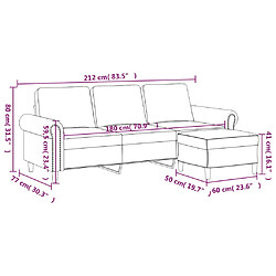 vidaXL Canapé à 3 places avec repose-pieds Noir 180 cm Velours pas cher