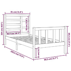 vidaXL Cadre de lit Blanc Bois massif 75x190 cm Petit simple pas cher