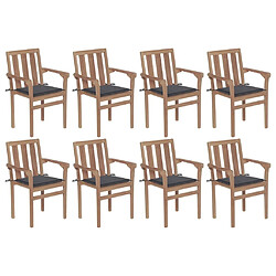 Maison Chic Lot de 8 Chaises de jardin avec coussins,Fauteuil d'extérieur empilables Teck solide -MN74806