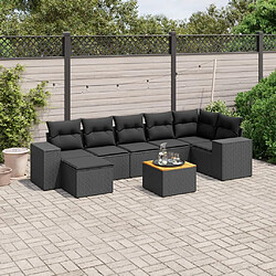 Maison Chic Ensemble Tables et chaises d'extérieur 8 pcs avec coussins,Salon de jardin noir résine tressée -GKD648022