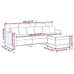 vidaXL Canapé à 3 places avec repose-pieds Gris clair 180 cm Velours pas cher