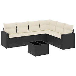 vidaXL Salon de jardin 7 pcs avec coussins noir résine tressée