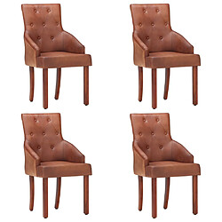 vidaXL Chaises à manger lot de 4 marron cuir de chèvre véritable