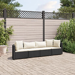 vidaXL Salon de jardin 4 pcs avec coussins noir résine tressée 