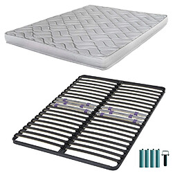 Ebac Matelas mousse + Sommier métal C223 140x190 Melissa - Hauteur 13 cm - Soutien ferme