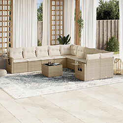 Maison Chic Salon de jardin 11 pcs avec coussins | Ensemble de Table et chaises | Mobilier d'Extérieur beige résine tressée -GKD52279