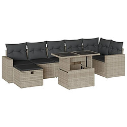 vidaXL Salon de jardin 8 pcs avec coussins gris clair résine tressée