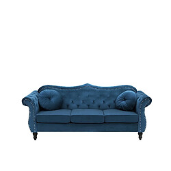 Beliani Canapé Chesterfield 3 places en velours bleu SKIEN