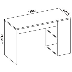 Pegane Meuble de bureau, table de bureau en bois mélaminé avec 1 étagère et 1 tiroir coloris blanc - Longueur 115 x Profondeur 50 x Hauteur 74 cm