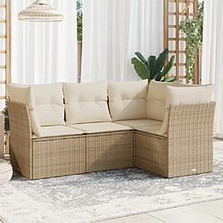 vidaXL Salon de jardin avec coussins 4 pcs beige résine tressée 