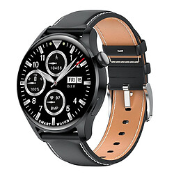 Yonis Montre Connectée IP67 Étanche Cardio Sommeil Bluetooth Musique Cuir Brun