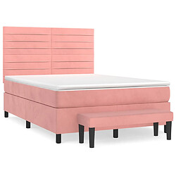 vidaXL Sommier à lattes de lit avec matelas Rose 140x190 cm Velours