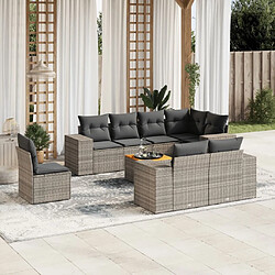 Maison Chic Ensemble Tables et chaises d'extérieur 9 pcs avec coussins,Salon de jardin gris résine tressée -GKD126119