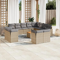 vidaXL Salon de jardin et coussins 13 pcs mélange beige résine tressée 