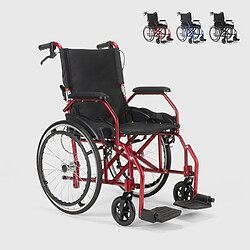 FISIOMED Fauteuil roulant pliant en tissu orthopédique avec freins handicapés et personnes âgées Dasy, Couleur: Rouge 