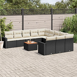 vidaXL Salon de jardin 12 pcs avec coussins noir résine tressée 