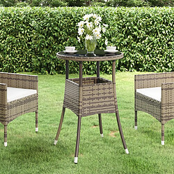 vidaXL Table de jardin Ø60x75 cm Verre trempé/résine tressée Gris