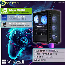 Sedatech Pack PC Gamer • Intel i9-12900KF • RTX4080 • 16 Go RAM • 1To SSD M.2 • Windows 11 • Moniteur 28"