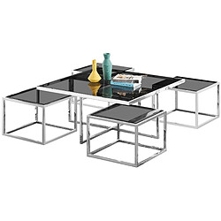 Vivenla Table basse design plateau en verre avec piètement en acier inoxydable argenté collection ALBA L. 100 x P. 100 x H. 45 cm