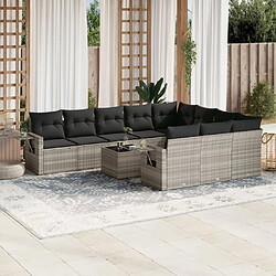 vidaXL Salon de jardin 11 pcs avec coussins gris clair résine tressée 