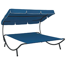 Helloshop26 Lit de repos transat chaise longue d'extérieur 200 cm avec auvent bleu 02_0012004 