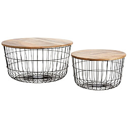 Aubry Gaspard Tables basses en métal noir et bois naturel (Lot de 2).