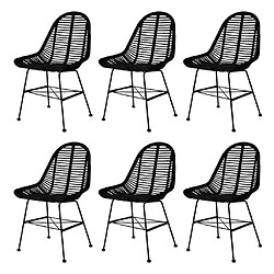 Maison Chic Lot de 6 Chaises à manger,Chaise pour cuisine noir rotin naturel -MN62233