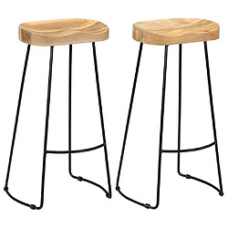 Helloshop26 Lot de deux tabourets de bar design chaise siège bois de manguier massif 1202071 