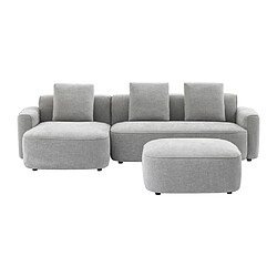 Vente-Unique Canapé d'angle gauche et pouf en tissu texturé gris POMIANGO