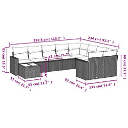 vidaXL Salon de jardin 10 pcs avec coussins noir résine tressée pas cher