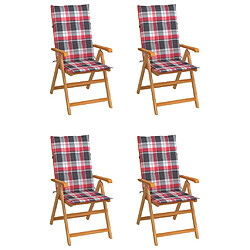 Maison Chic Lot de 4 Chaises de jardin,Fauteuil d'extérieur avec coussins à carreaux rouge Teck -MN76747