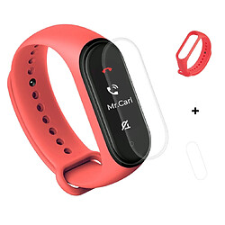 Wewoo Bracelet pour montre connectée Remplacement de courroie de de poignet en caoutchouc de silicone 2 1 avec film d'écran de couverture totale TPU Xiaomi Mi Band 4 rouge 