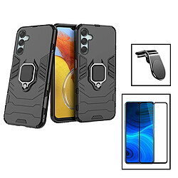 PHONECARE Kit Film Verre Trempé 5D Full Cover + Coque 3X1 Military Defender + Support Magnétique L pour Samsung Galaxy M34 5G - Noir 