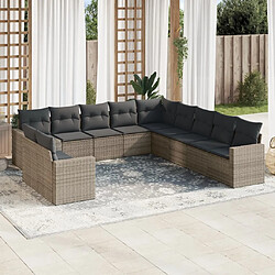 vidaXL Salon de jardin 11 pcs avec coussins gris résine tressée 