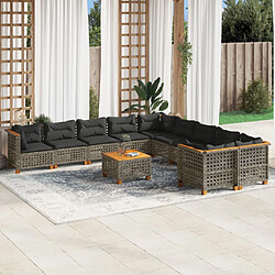 vidaXL Salon de jardin 11 pcs avec coussins gris résine tressée 