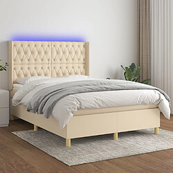 vidaXL Sommier à lattes de lit matelas et LED Crème 140x200 cm Tissu 