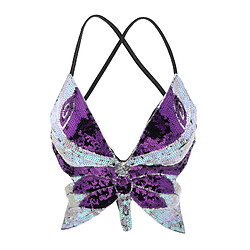 Danse Du Ventre Soutien-gorge Haut Femmes Paillettes Danse Costumes Papillon Hauts Violet pas cher