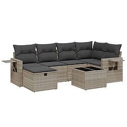 vidaXL Salon de jardin avec coussins 7 pcs gris clair résine tressée