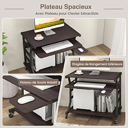 Helloshop26 Bureau d'ordinateur à roulettes pour petits espaces bureau d'ordinateur mobile de 75 cm plateau pour clavier extractible plateau pour souris marron 20_0002072